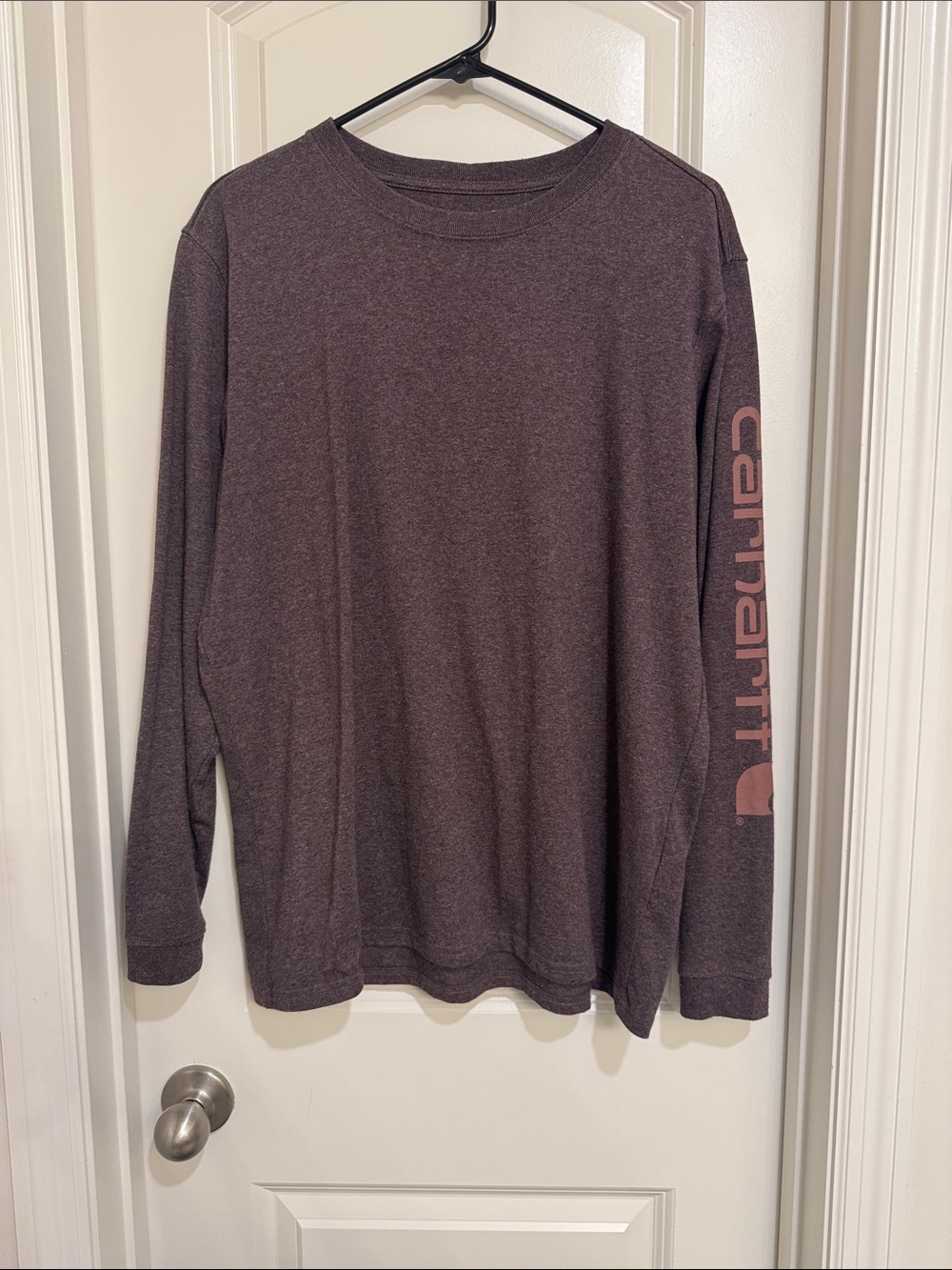 Carhartt women’s Long Sleeve Logo Tee - Maroon with brown Logo